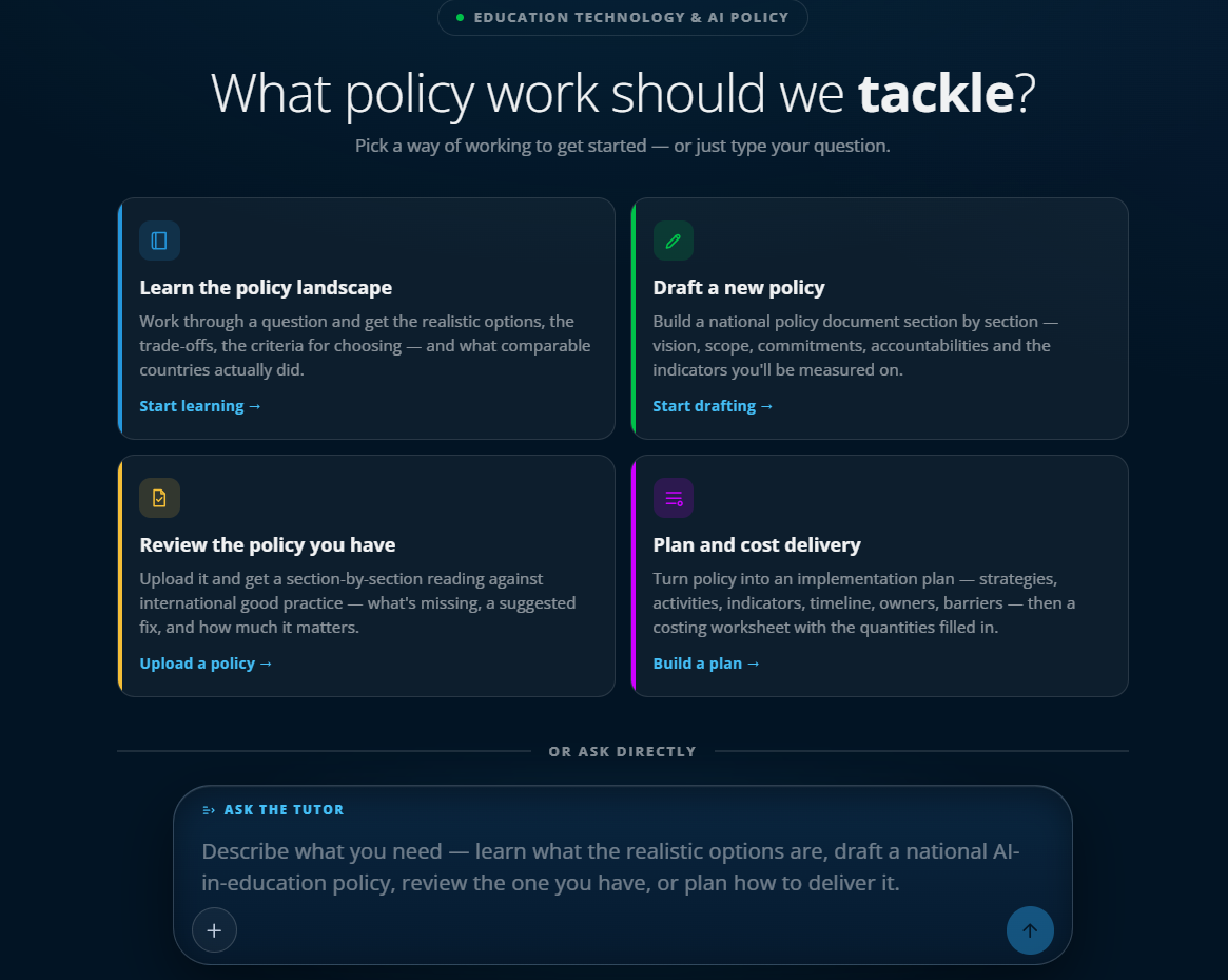 World Bank Policy Academy AI Tutor interface